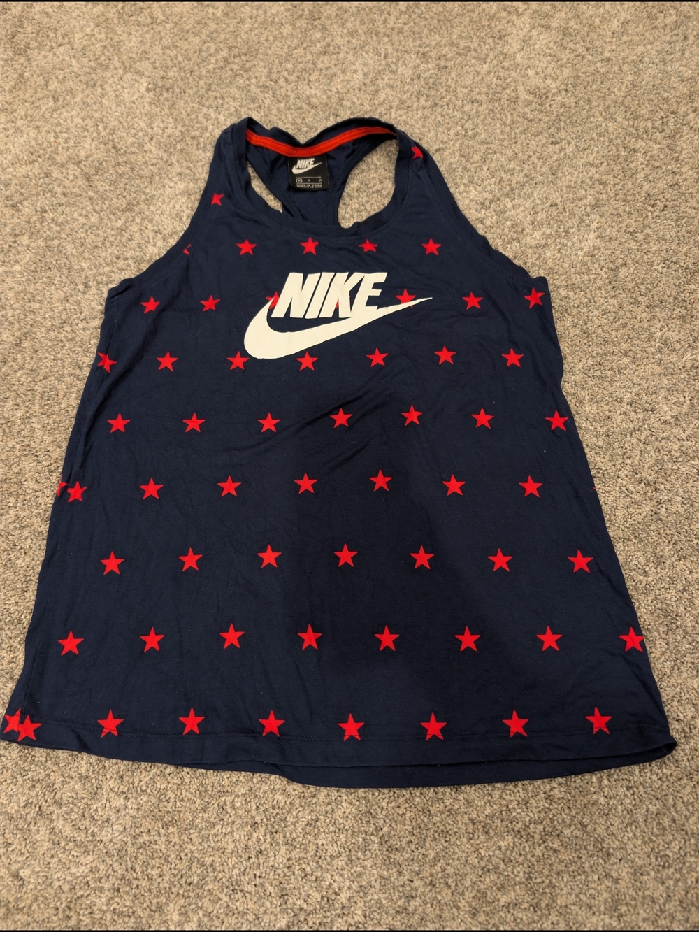 Nike Navy Blue Red Star Print Racerback Tank Top Size M